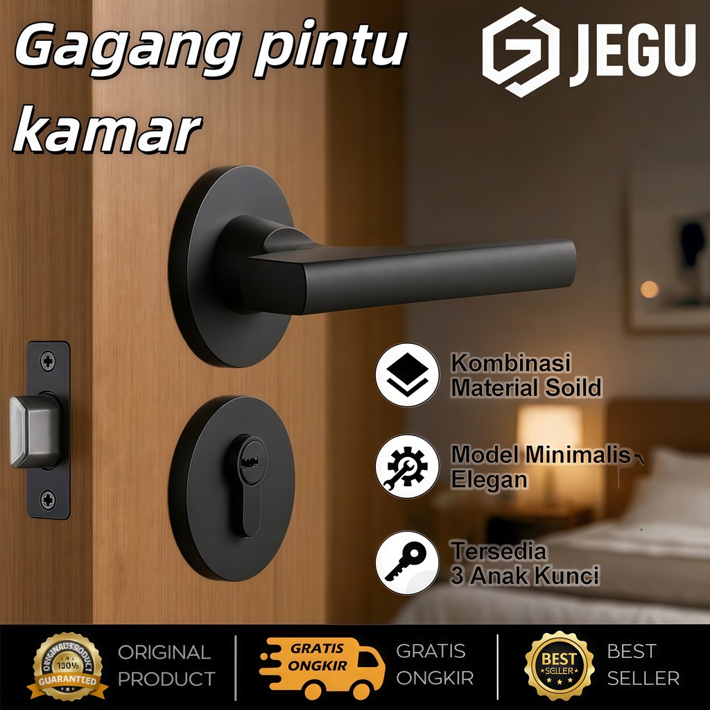 kunci pintu rumah/Set gagang pintu hitam bergaya Eropa / kunci pintu premium / set gagang pintu hita