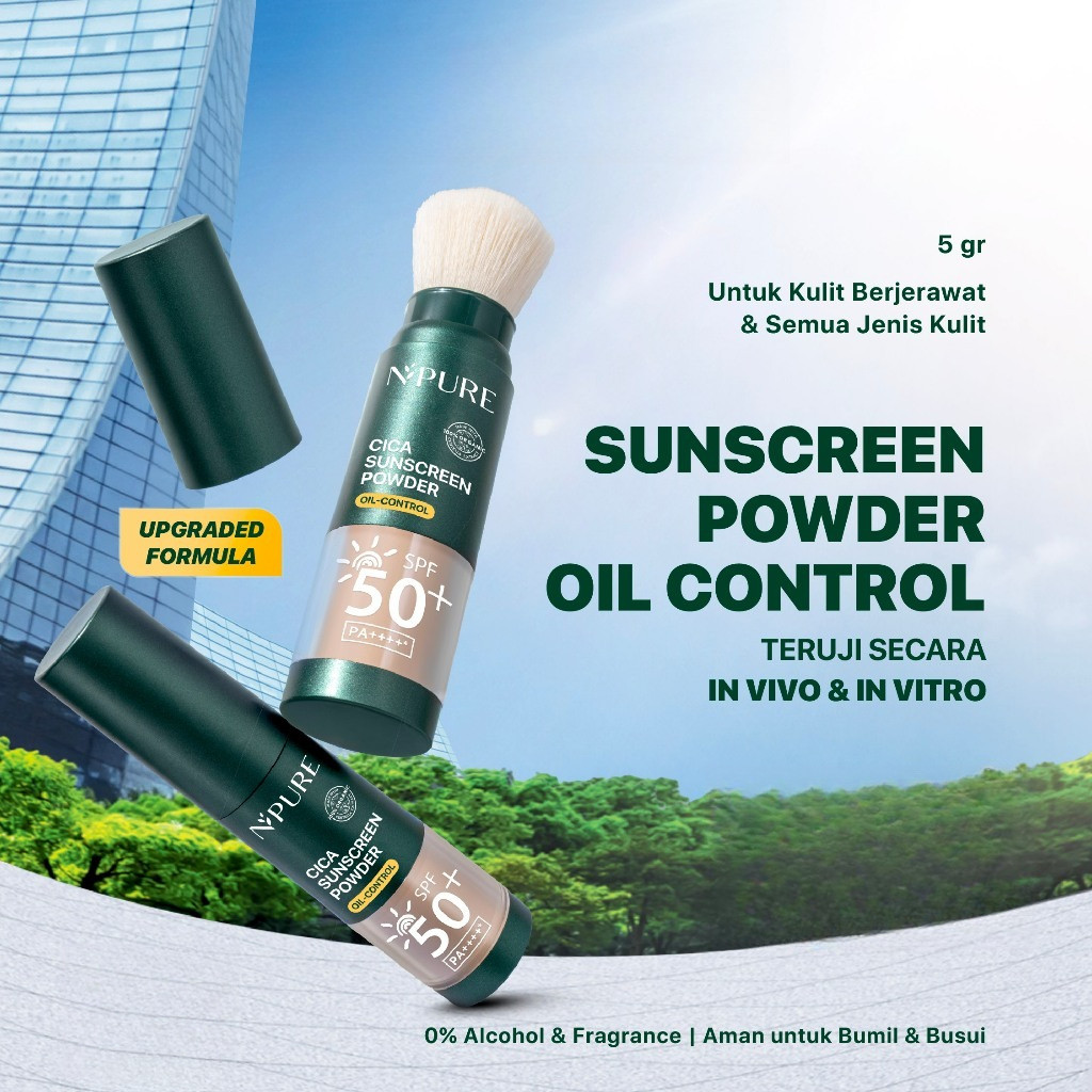 NPURE Sunscreen Cica Powder SPF 50+ PA++++ Bedak Sunscreen - Bedak Bebas Minyak