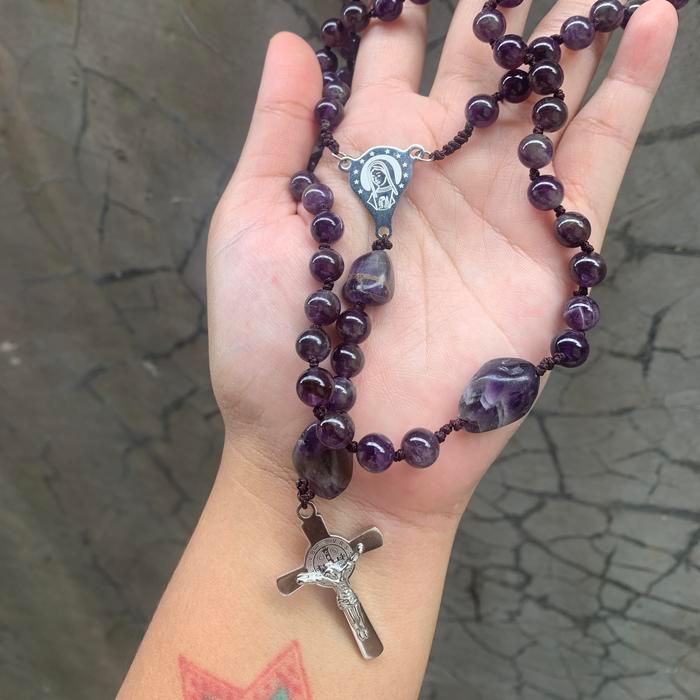 Kalung rosario batu amethyst asli grade AAA - Amethyst