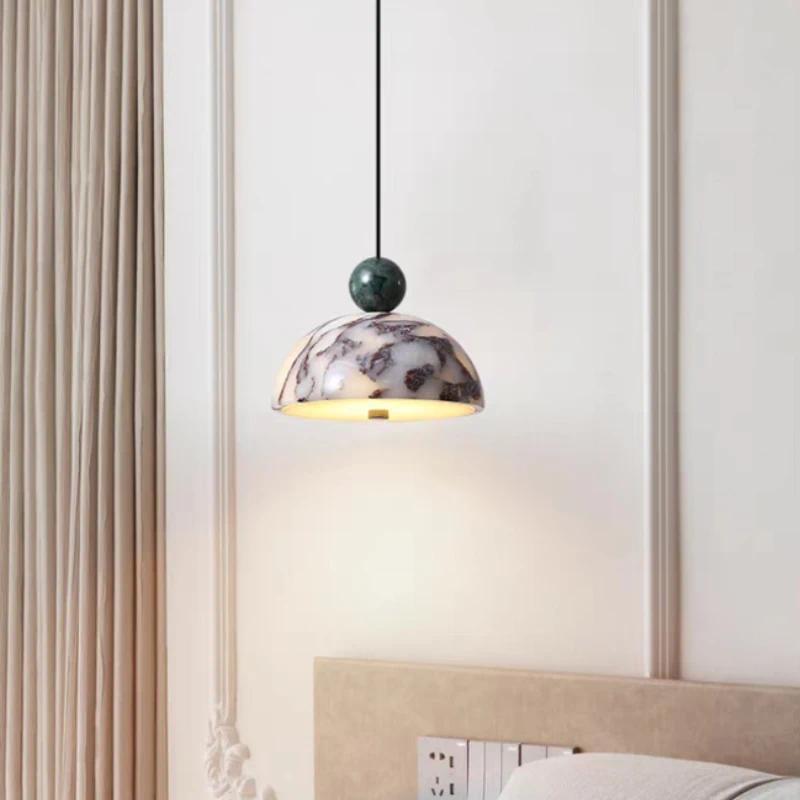 Lampu Gantung Marmer Hijau Bulat Unik Lampu Hias Meja Makan Dapur Kamar Tidur Mewah LED Pendant Lamp