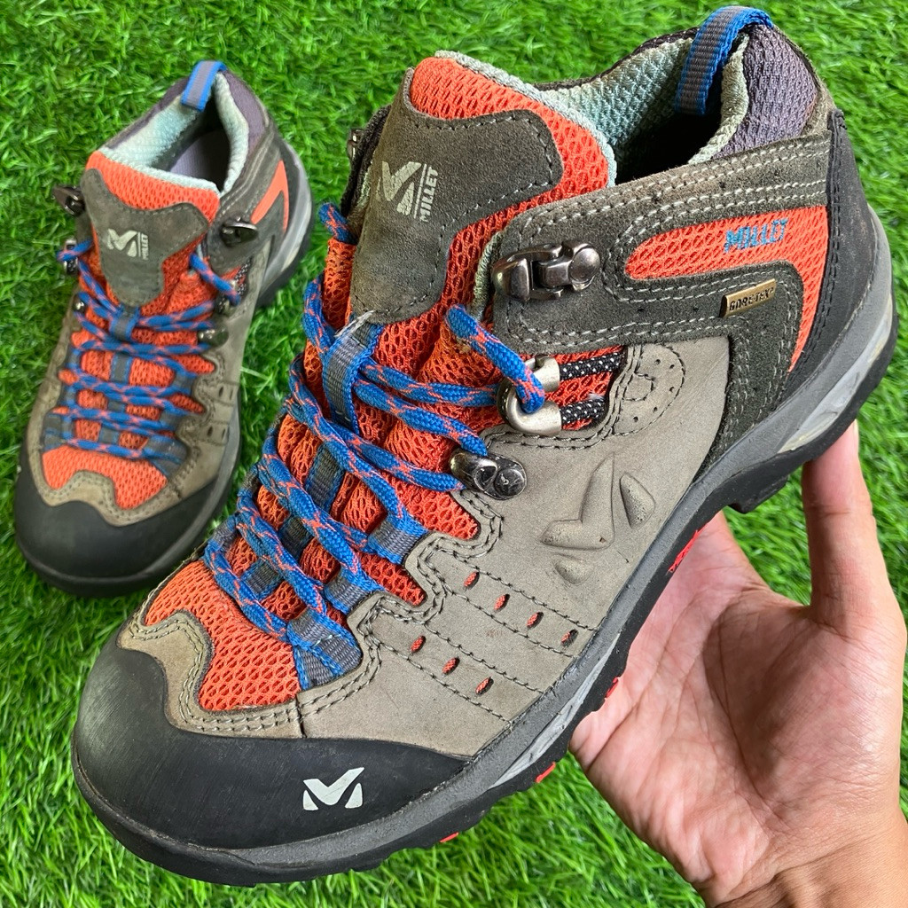 Sepatu MILLET Goretex Brown Leather Mid Outdoors shoes size 39 Preloved