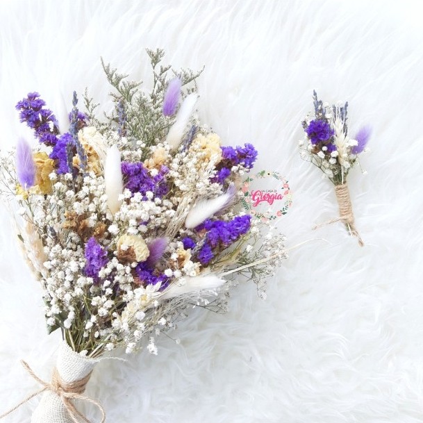 Wedding Bouquet Rustic + Boutonniere Buket Wedding Kering Hand Bouquet Wedding Buket Wedding