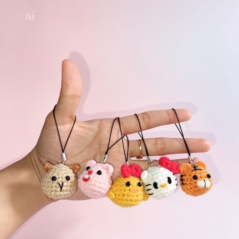 keychain rajut untuk hp, tas, kunci dll