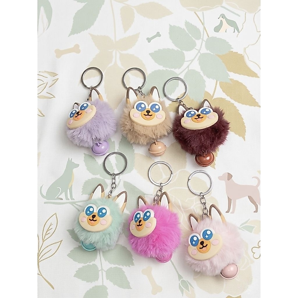 Keychain Boneka Bulu Lucu Karakter Anjing |  Pom Pom Imut Aesthetic Unik
