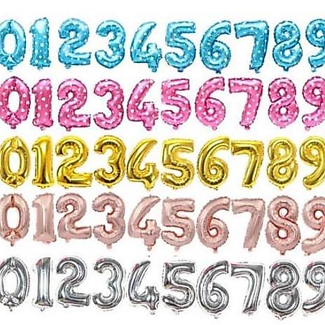 (ECERAN) BALON HURUF ANGKA Foil 40cm Emas Silver Pink Biru Dekorasi