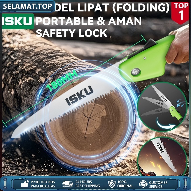 ISKU Gergaji Lipat Portable Pemotong Dahan Ranting Pohon Folding Pruning Saw Baja SK5 Tajam Gigi 3 S