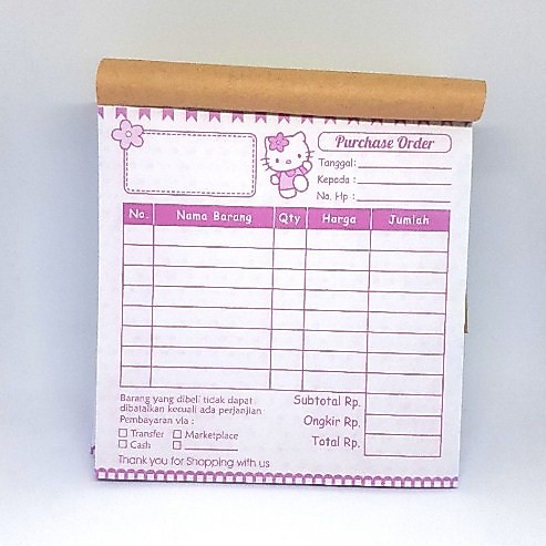Nota Karaklter olshop/Nota 2 ply/Nota murah 1/6 folio