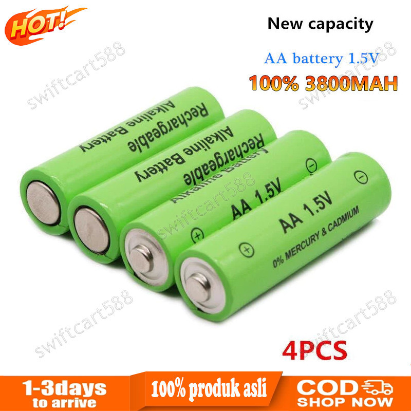 BATERAI CAS LITIUM AA battery 1.5v 100% label baru 3800 MAH baterai isi ulang AA 1.5V
