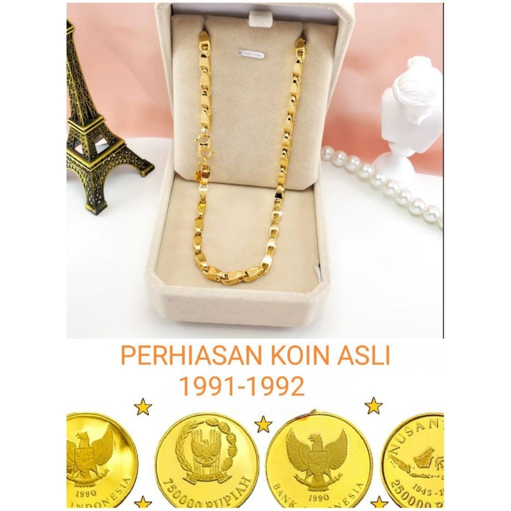PERHIASAN KOIN kalung koin asli 1991 kalung padi warna emas 24 karat anti luntur TERLARIS