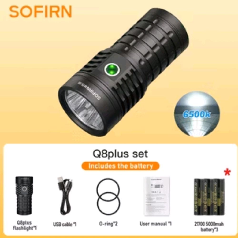 Senter SOFIRN Q8 Plus EC06 Senter LED 16000 Lumen Chip XHP50B Baterai 21700 USB C Anduril 2 Senter S