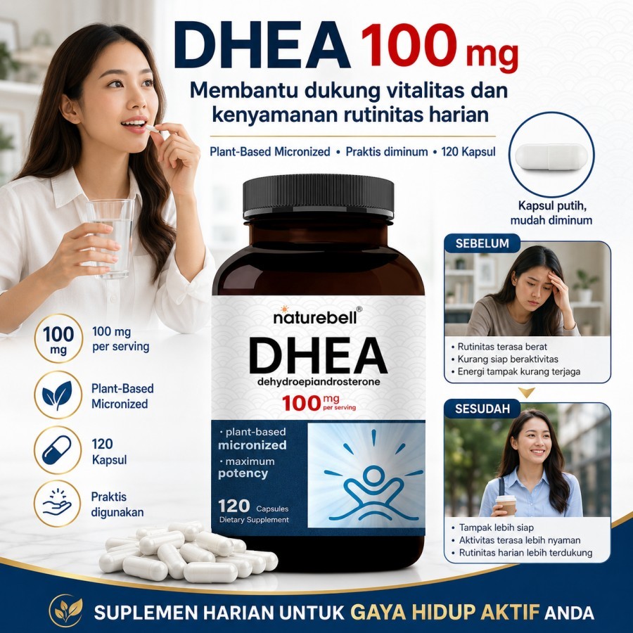 Suplemen DHEA 100mg 120 Kapsul untuk Vitalitas dan Energi Harian Pria dan Wanita