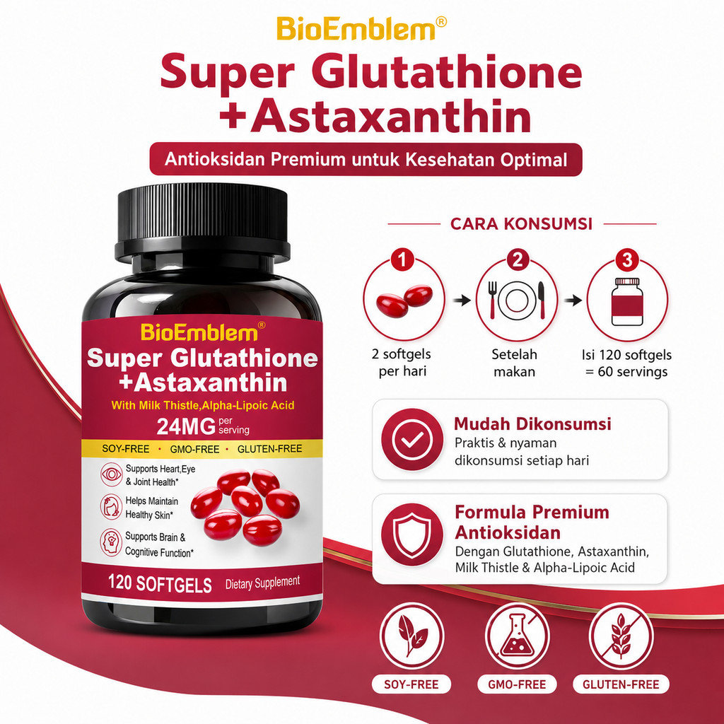 Glutathione Astaxanthin Collagen Suplemen Wanita Aktif Kulit Sehat Tampak Glowing