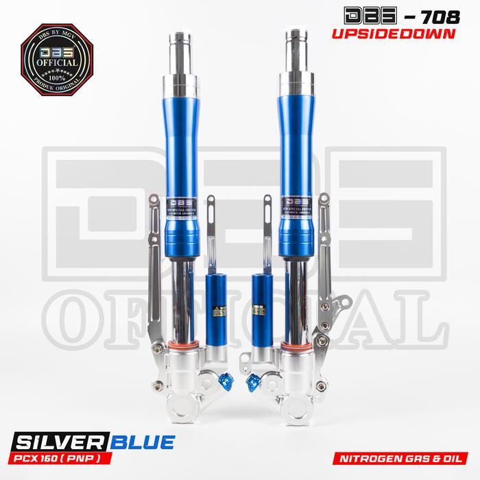 DBS 708 New Special Edition Upside Down Shock Depan Komplit PCX 160 Full CNC - Silver/Blue, PCX 160