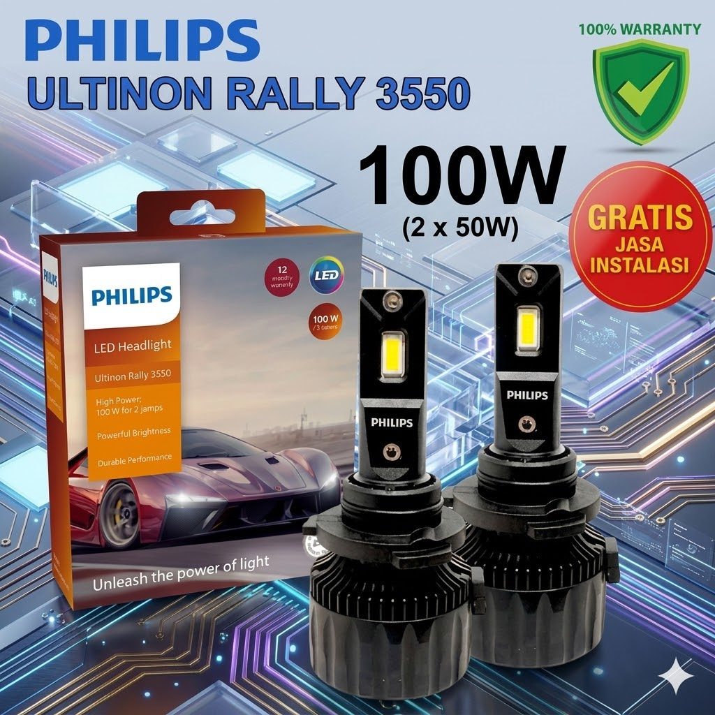 LED Mobil Philips H11 H16 H8 Ultinon Rally 3550 Lampu LED Mobil 100 Watt