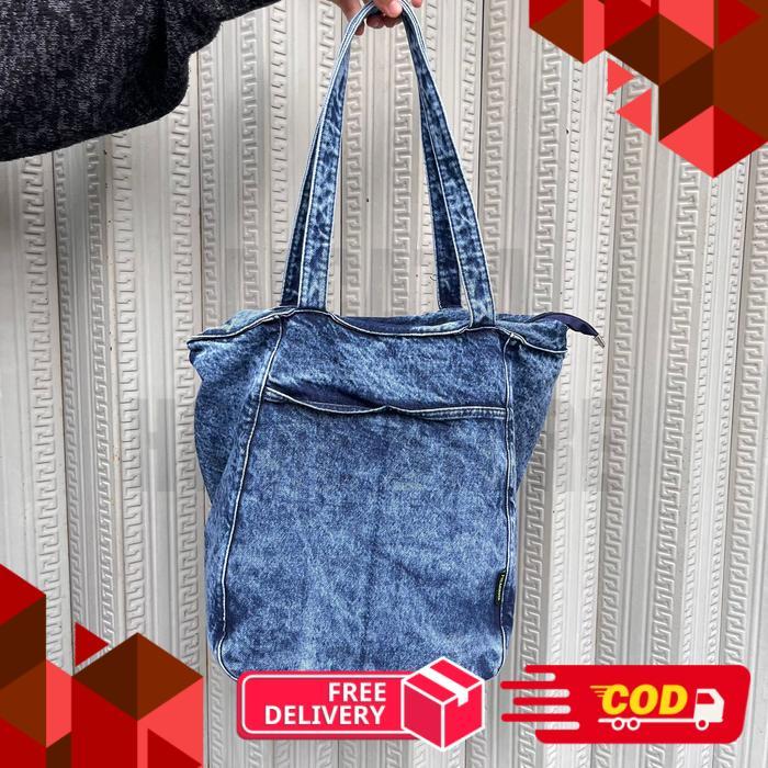 Mores Tas Bahu Wanita Totebag Denim Korean Jeans Totebag Heming Kasual Import Tas Sekolah kuliah Uni