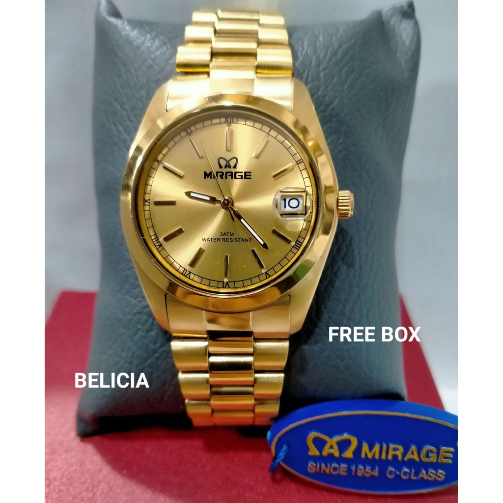 MIRAGE TS 195/ JAM TANGAN PRIA RANTAI STAINLESS STEEL KUNING ANTI KARATAN WATER RESISTANT