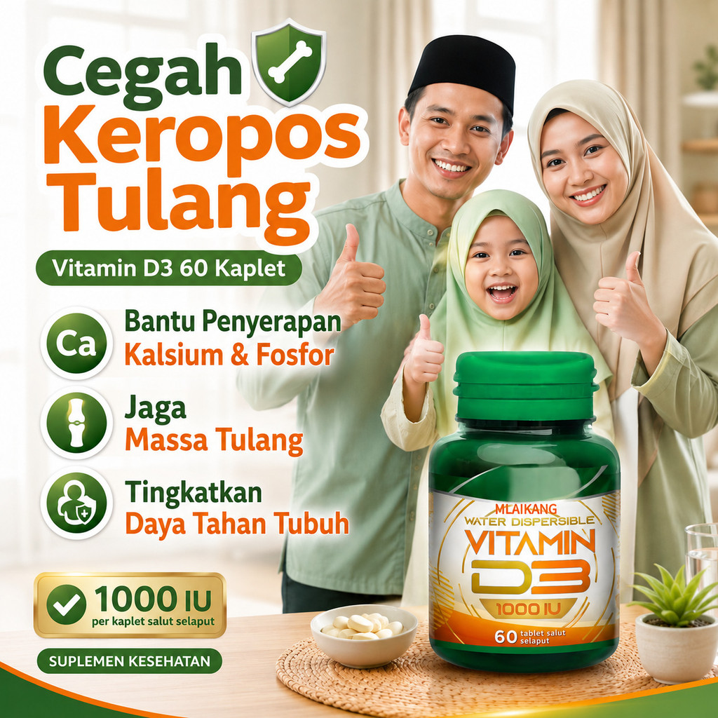 [ Kuatkan Tulang & Gigi ] Suplemen Vitamin D3 1000 Iu 60 Kaplet / Kesehatan Tulang Gigi Imunitas Ost