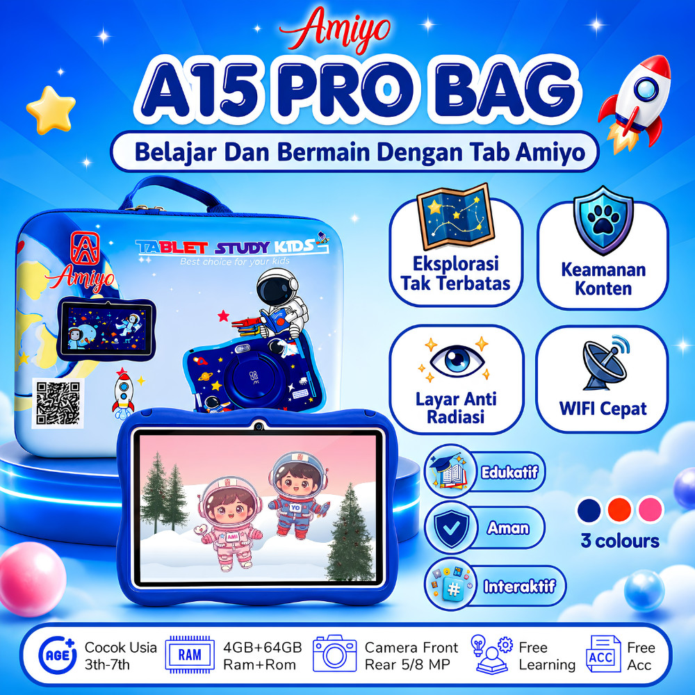 Amiyo Tab Study Kids A15PRO + TAS 8inchi Tablet Belajar dan Bermain Anak / Tablet Edukasi Anak