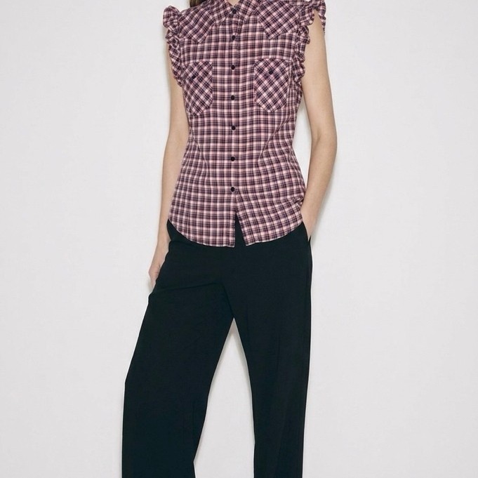 VINTAGE Polo Jeans Co. Ralph Lauren Plaid Ruffle Sleeveless Shirt / Western Blouse Tartan