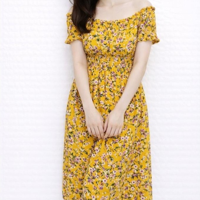 Termurah  Mini Dress Sabrina Kerut Motif Bunga-Bunga Rayon