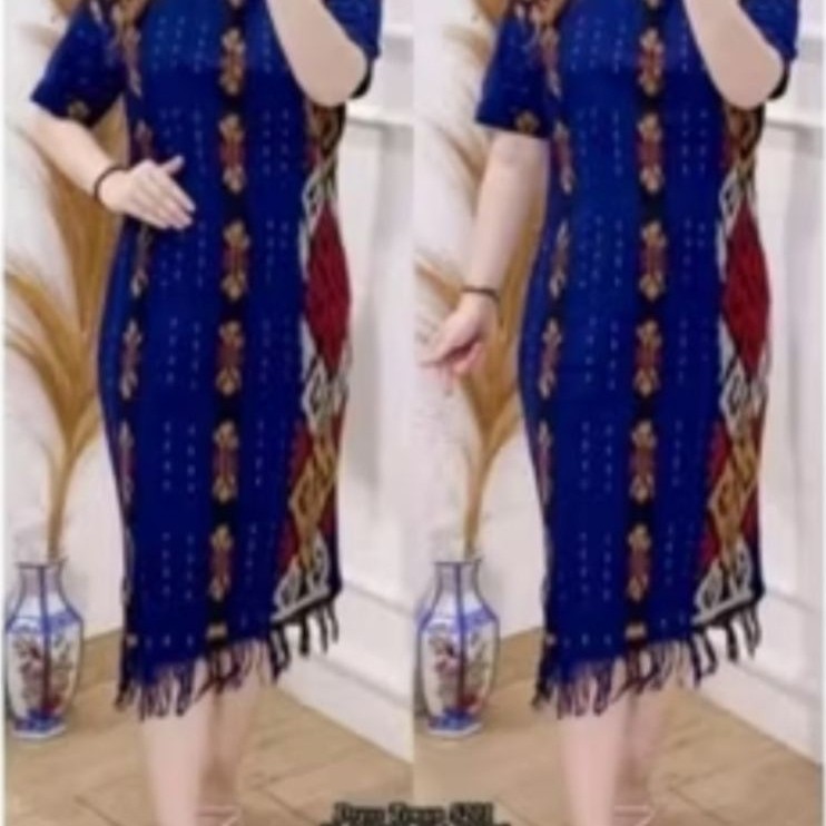 BAJU TENUN DRESS WANITA BAJU DRESS TENUN RUMBAI BAWA BAJU TENUN MODEREN SEKALI