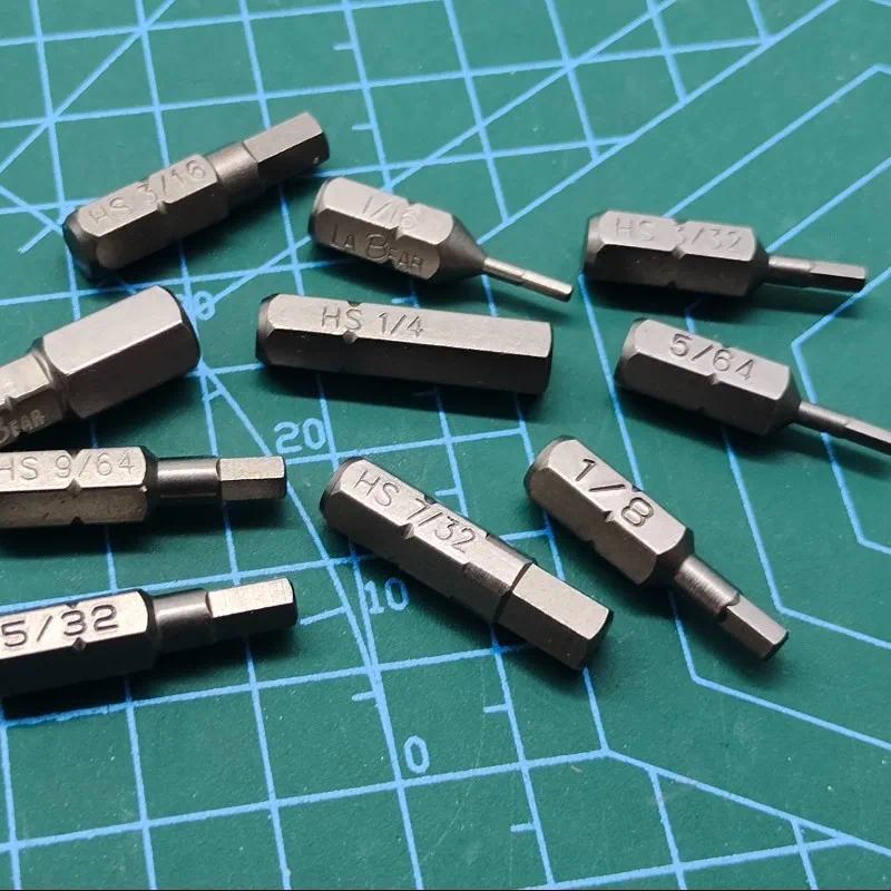 1/16" 5/16" Hex Screwdriver Bit Allen bit British L25mm Magnetic S2 1/4" Hex Shank 5/64" 3/32" 1/8" 