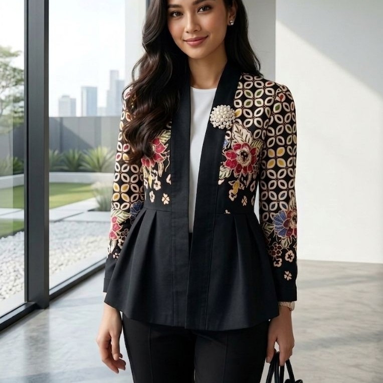 TENUN_GAYA Blazer batik wanita terbaru atasan batik kerja kekinian baju batik wanita modern atasan b