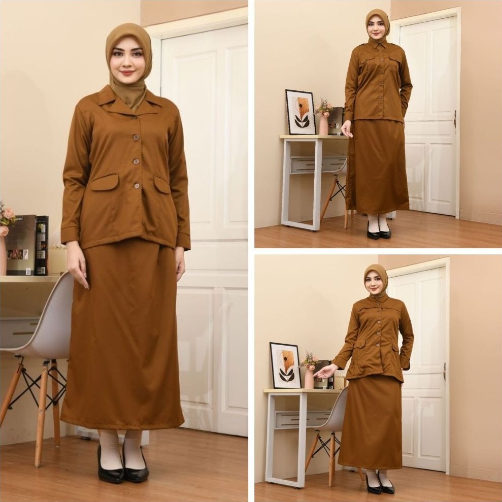 Seragam Dinas PNS Gamis Setelan Rok Pemda Warna Khaki