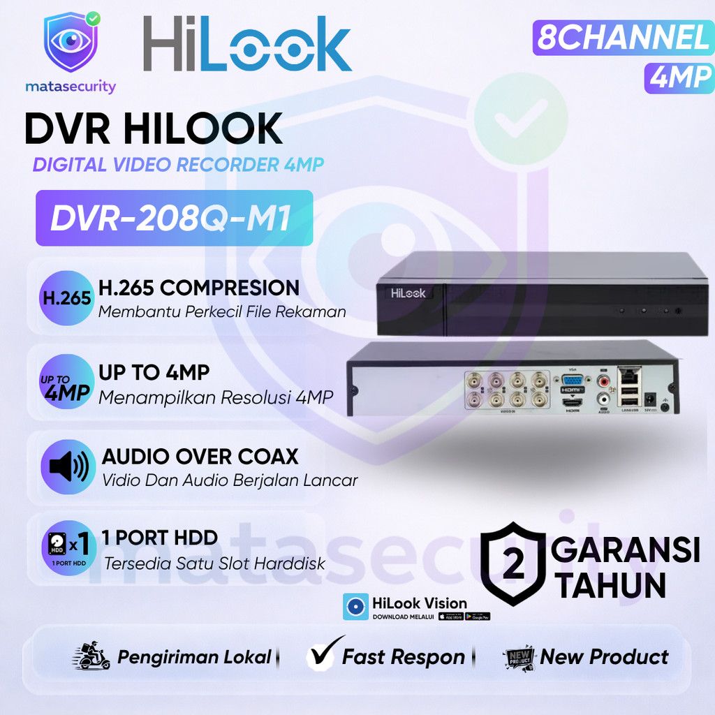 DVR DECORDER CCTV 8CH HILOOK DVR-208Q-M1 8 CHANNEL 4MP 5MP