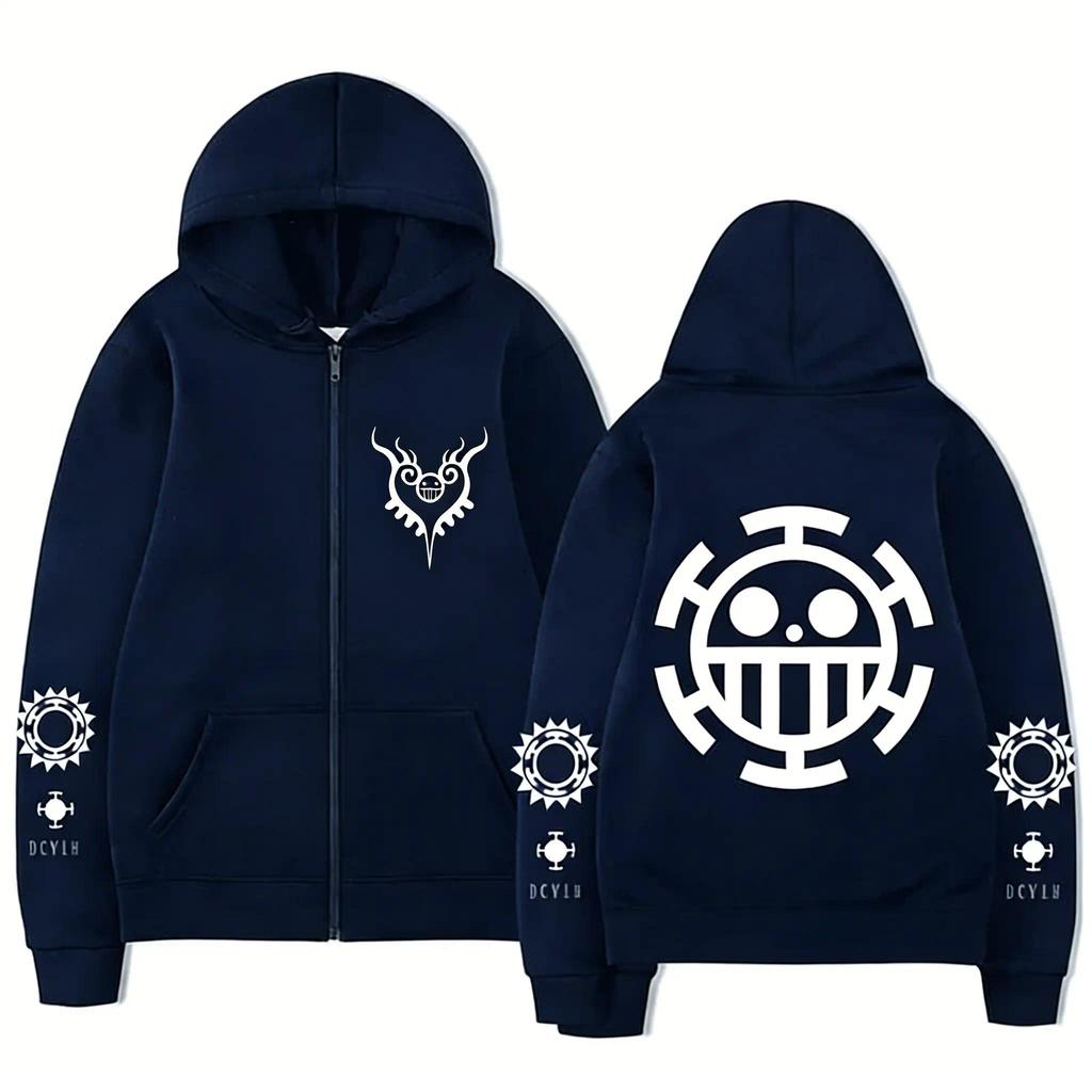 Jaket One Piece  zipper Anime Skeleton Print Casual Jacket Long Sleeve
