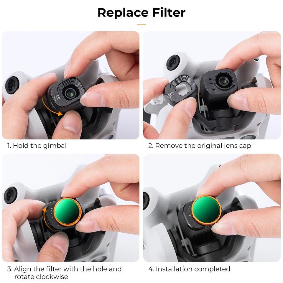 K&F CONCEPT Filter Peredam Cahaya Kamera Baru untuk DJI Mini 4 Pro Filter UV/CPL/Variable ND2-32/ND3