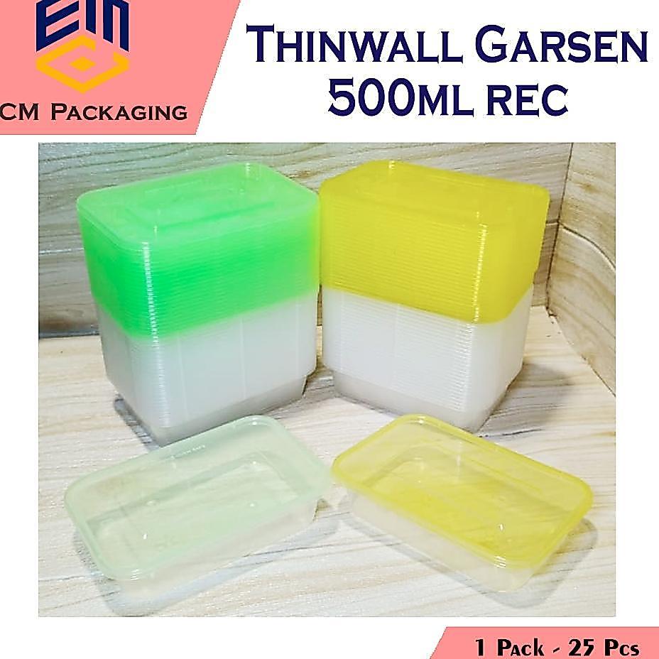25Pcs Thinwall Garsen Warna 500 Rec | Thinwall Warna 500Ml Rectangle | Kotak Makan Plastik