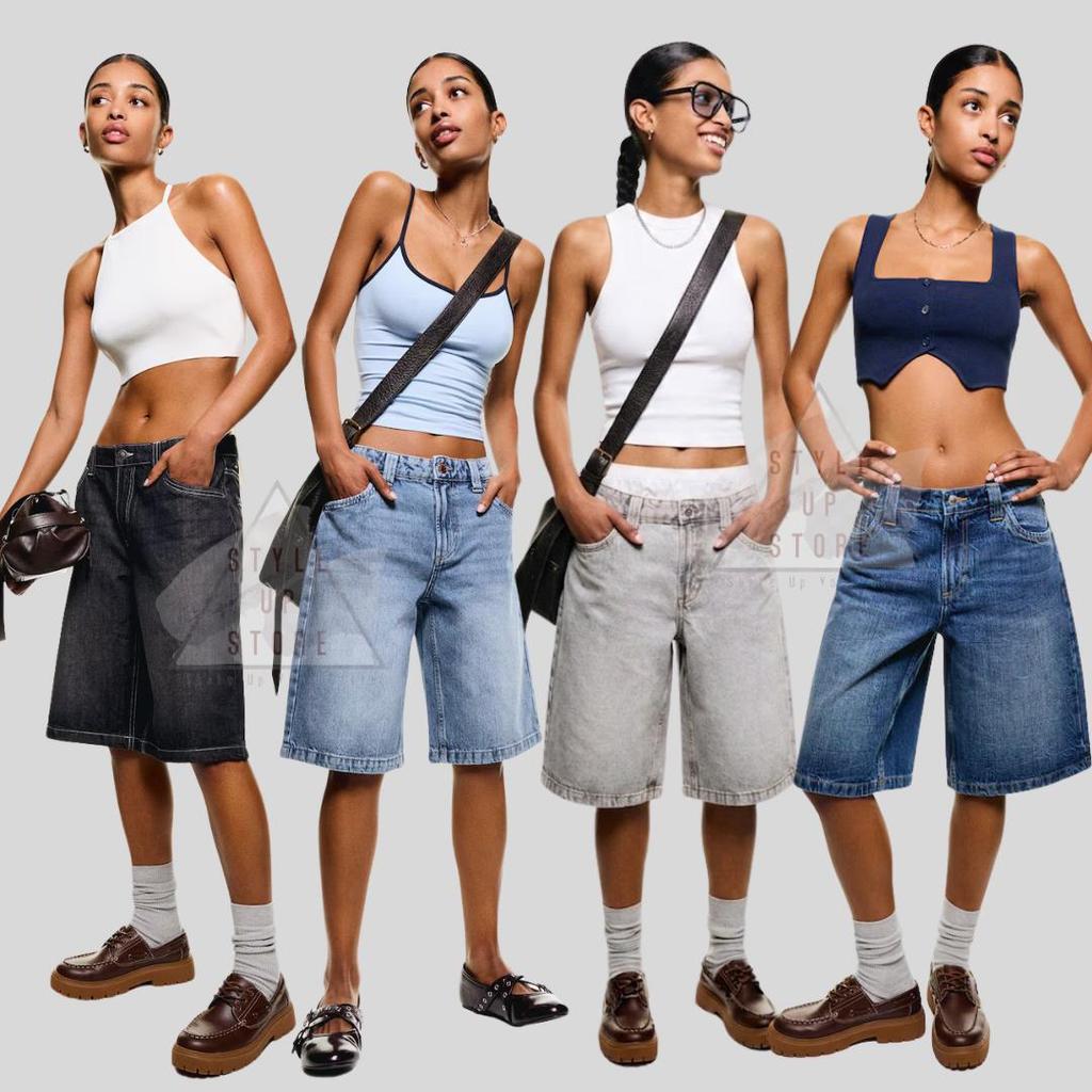 [ STYLEUPSTORE ] BERSHKA Baggy Denim Jeans Shorts - Celana Pendek Baggy Denim Jeans
