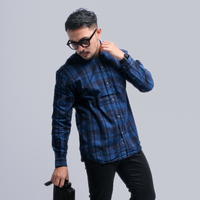 Baju Berkualitas Bahan Oke  Kemeja Flanel Pria Lengan Panjang Biru Hitam Kemeja Pria Flanel Pria Kem
