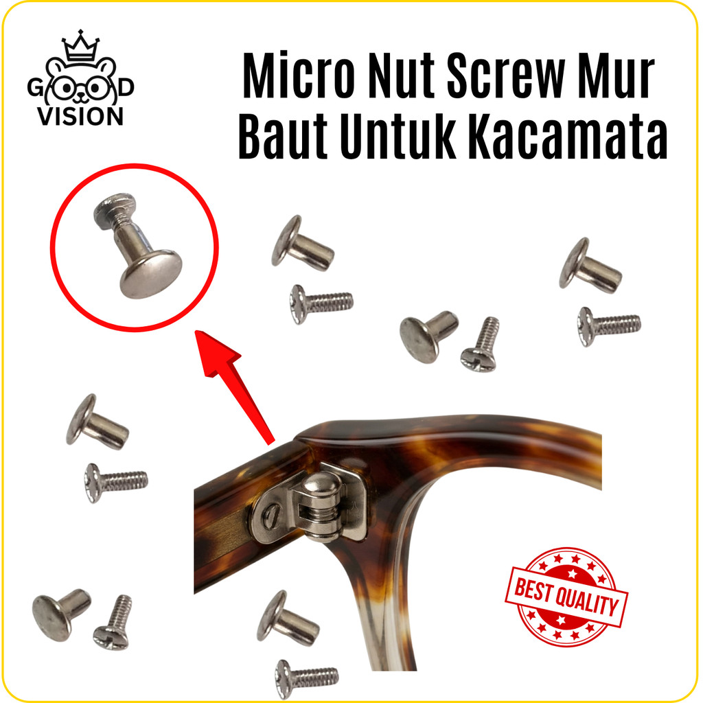 Micro Nut Screw Mur Baut Kacamata Premium Silver Chrome - Baut Engsel Kacamata Pengganti Universal u