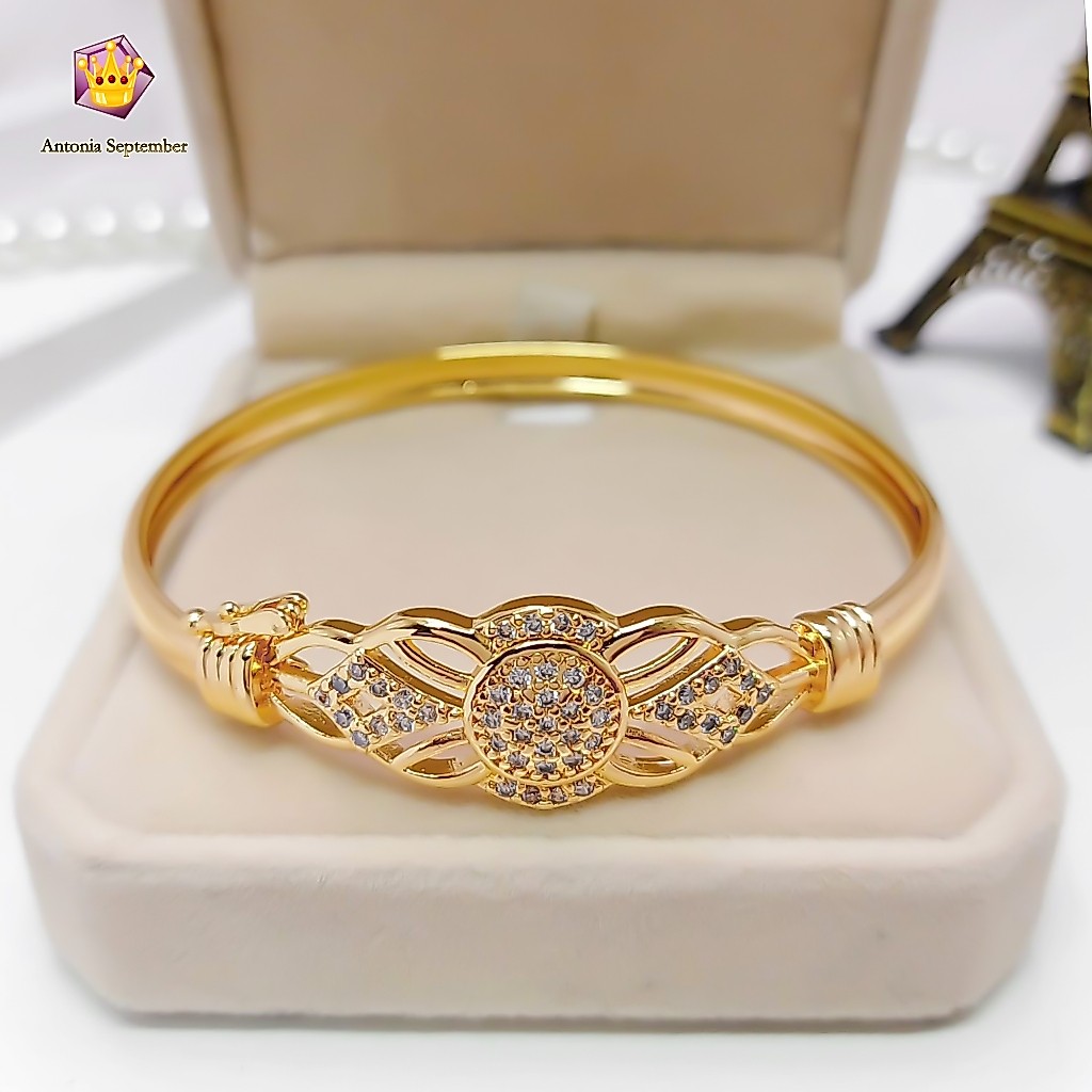 Gelang Bangle Bulat Perhiasan Wanita Dewasa Dan Remaja Motif Esmeralda Permata Imitasi