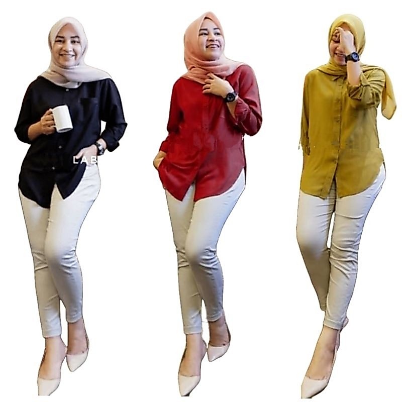 Kemeja Basic Wanita Motif Polos Bahan Rayon Twill Premium / Atasan Wanita Kekinian Oversize Jumbo Ba