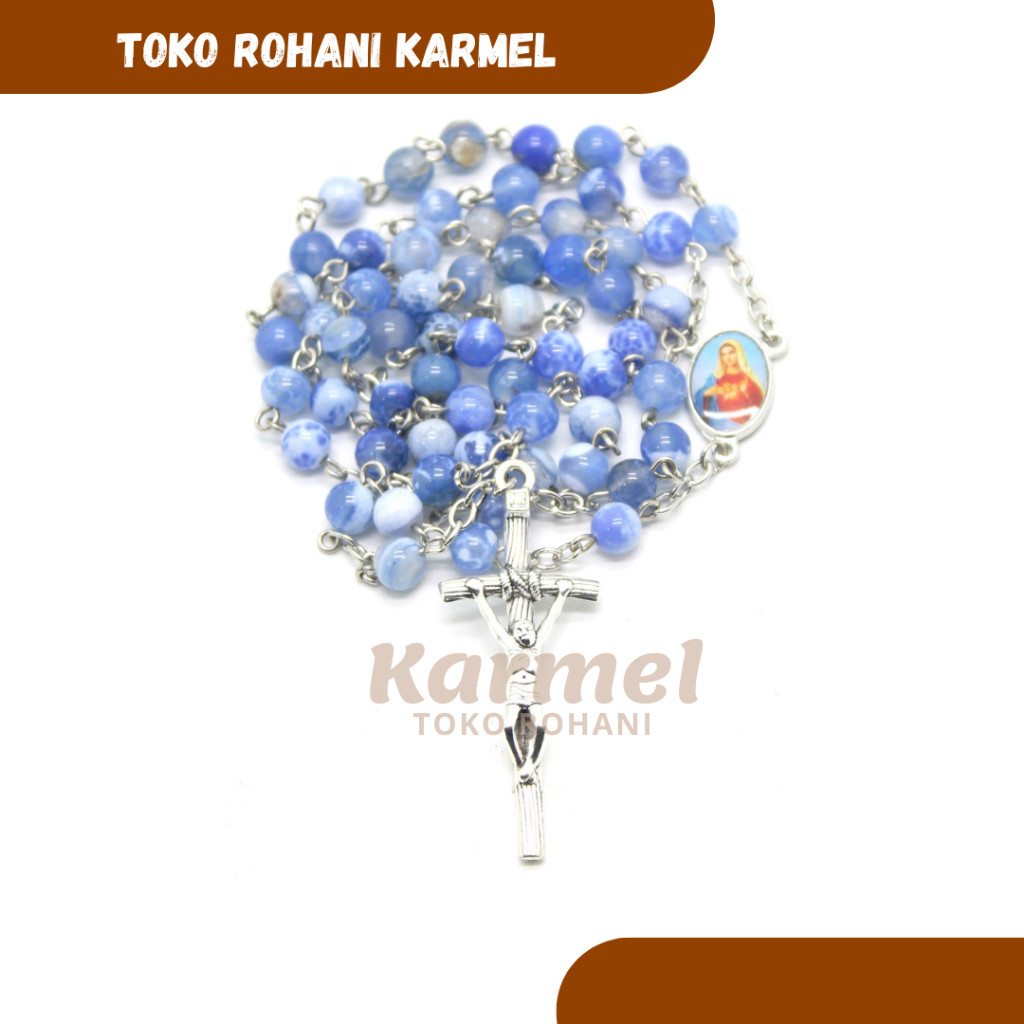 ROSARIO KATOLIK (BATU ONYX-BIRU) / KALUNG ROSARIO KATOLIK / ROSARIO KALUNG BATU ALAM / KONTAS