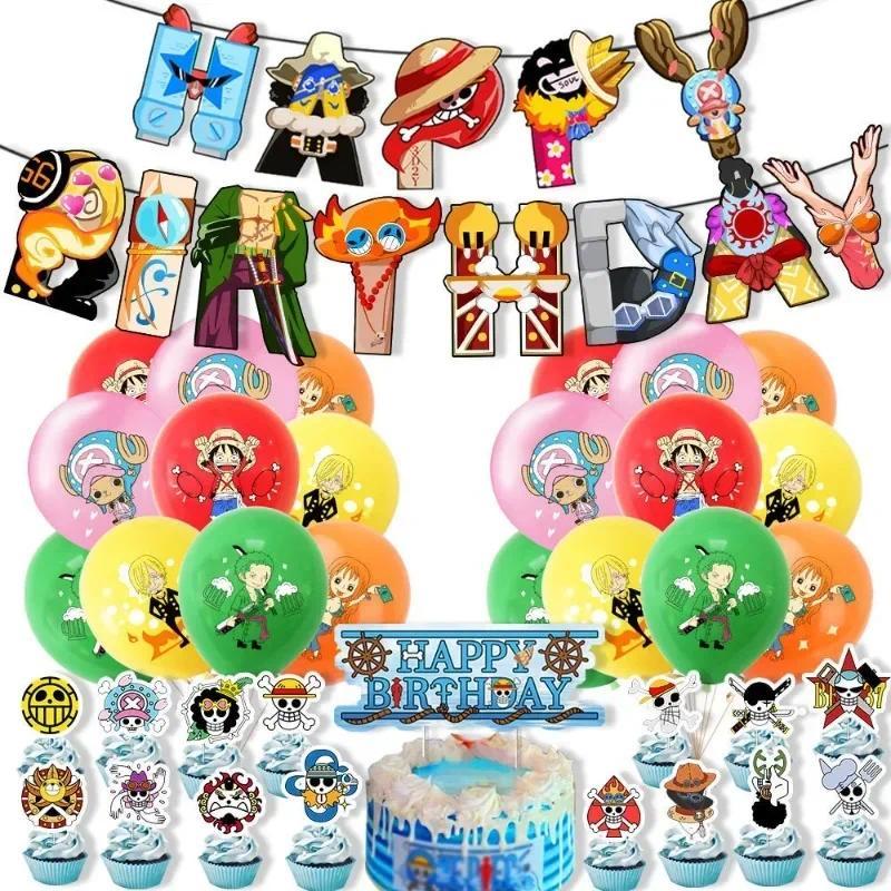 Dekorasi Pesta One Piece, Figur Kartun Anime Luffy Zoro, Balon, Souvenir Pesta Ulang Tahun, Spanduk 