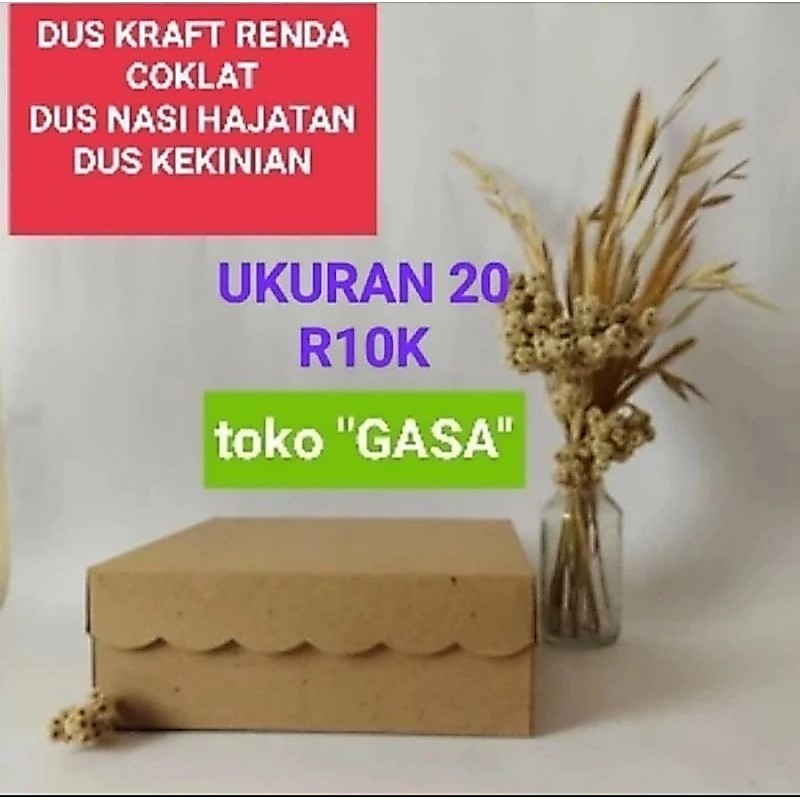 kerdus dus kotak makan Kraft coklat ukuran 20 350gr / kerdus nasi kotak/ dus Kraft R10K (20x20x7) / 