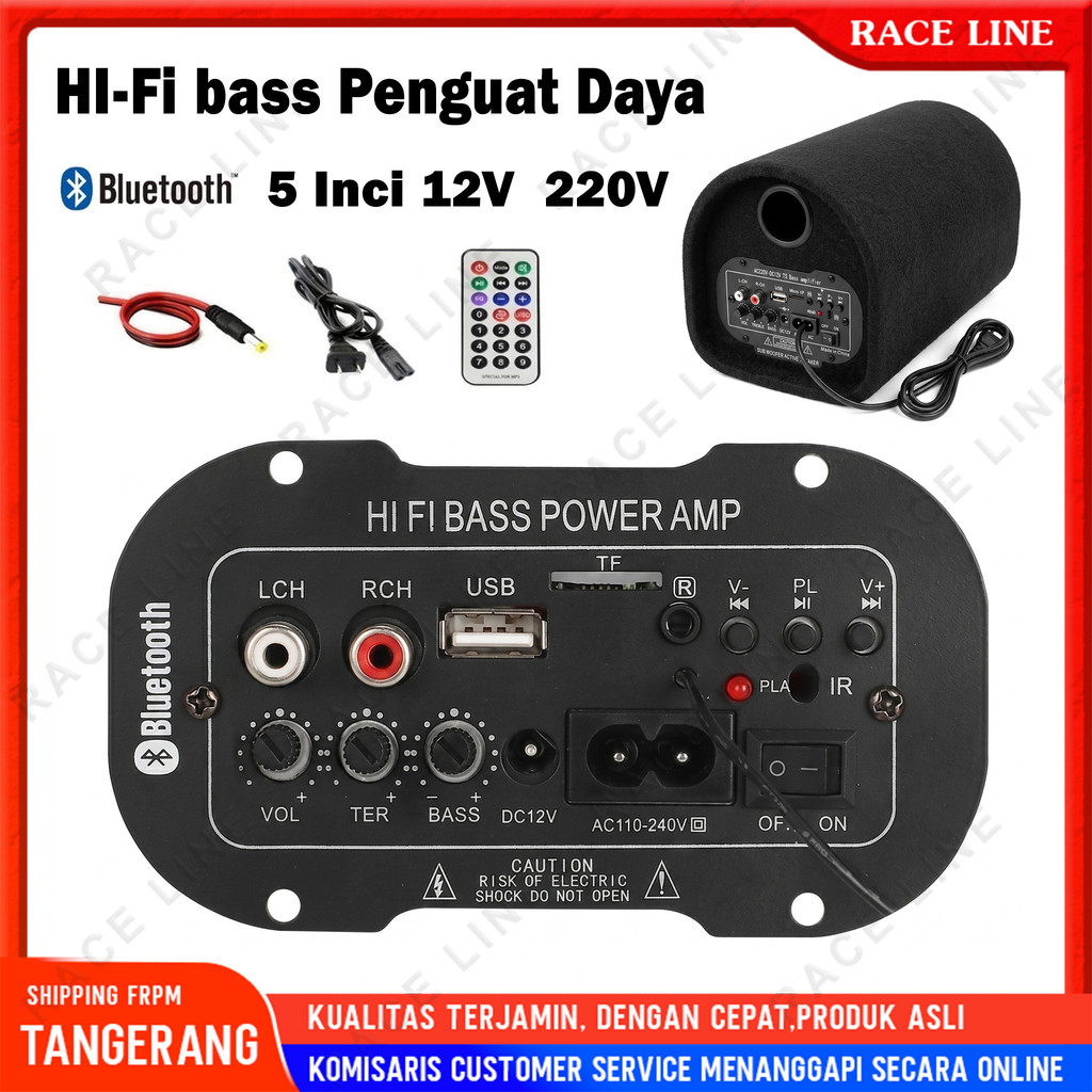 5 Inci 12V 24V 220V Amplifier Ampli Mini Board Audio Bluetooth USB FM Radio TF Player Subwoofer Mobi