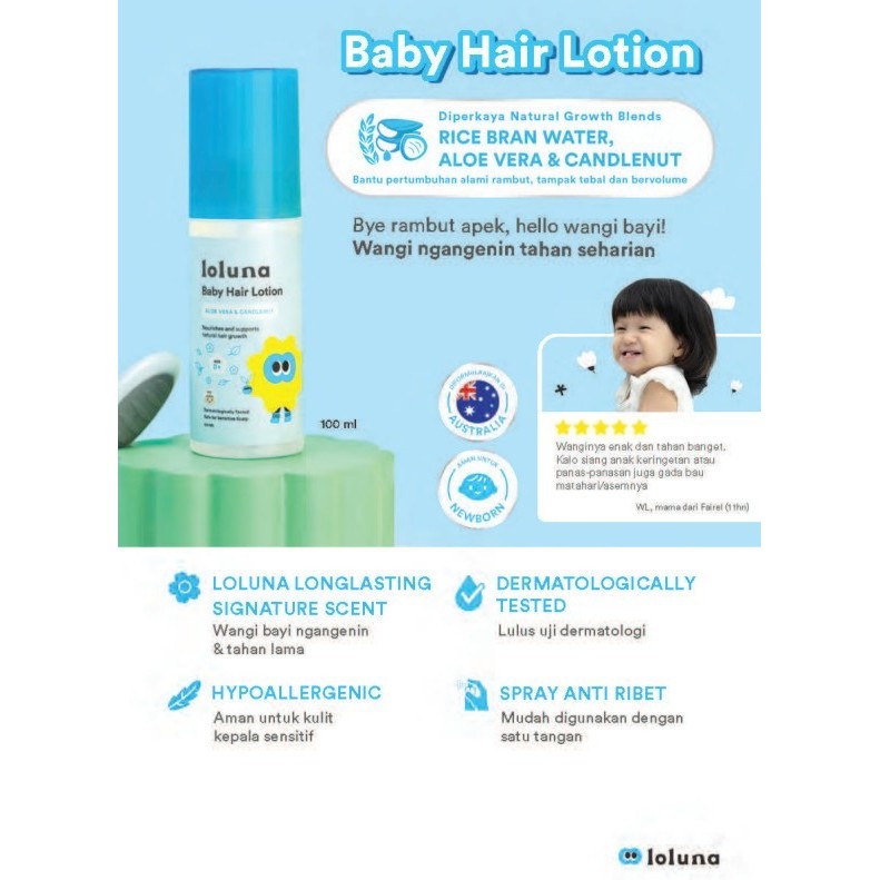 Loluna Losion Rambut Bayi Anak | Nutrisi Rambut agar Tampak Lebat & Sehat