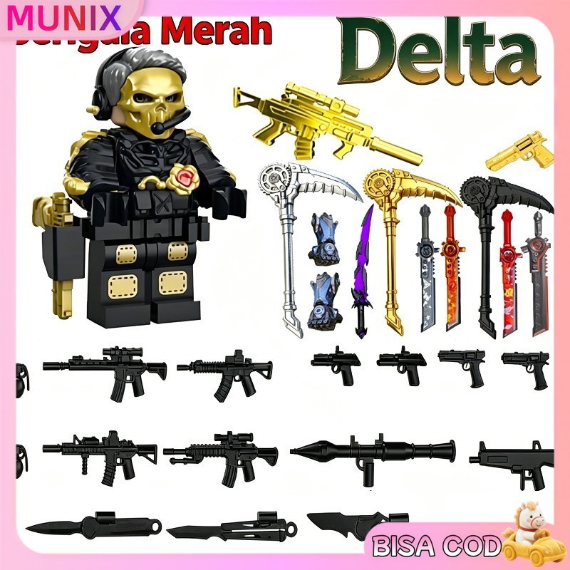 Set Mainan Balok Minifigure Militer Delta Operasi, Minifigure Pasukan Khusus Dengan Aksesori Senjata