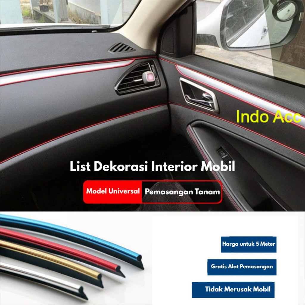 List Dekorasi Interior Mobil 5M Universal | Trim Celah Dashboard Pintu Mobil | Aksen Interior PVC Ti