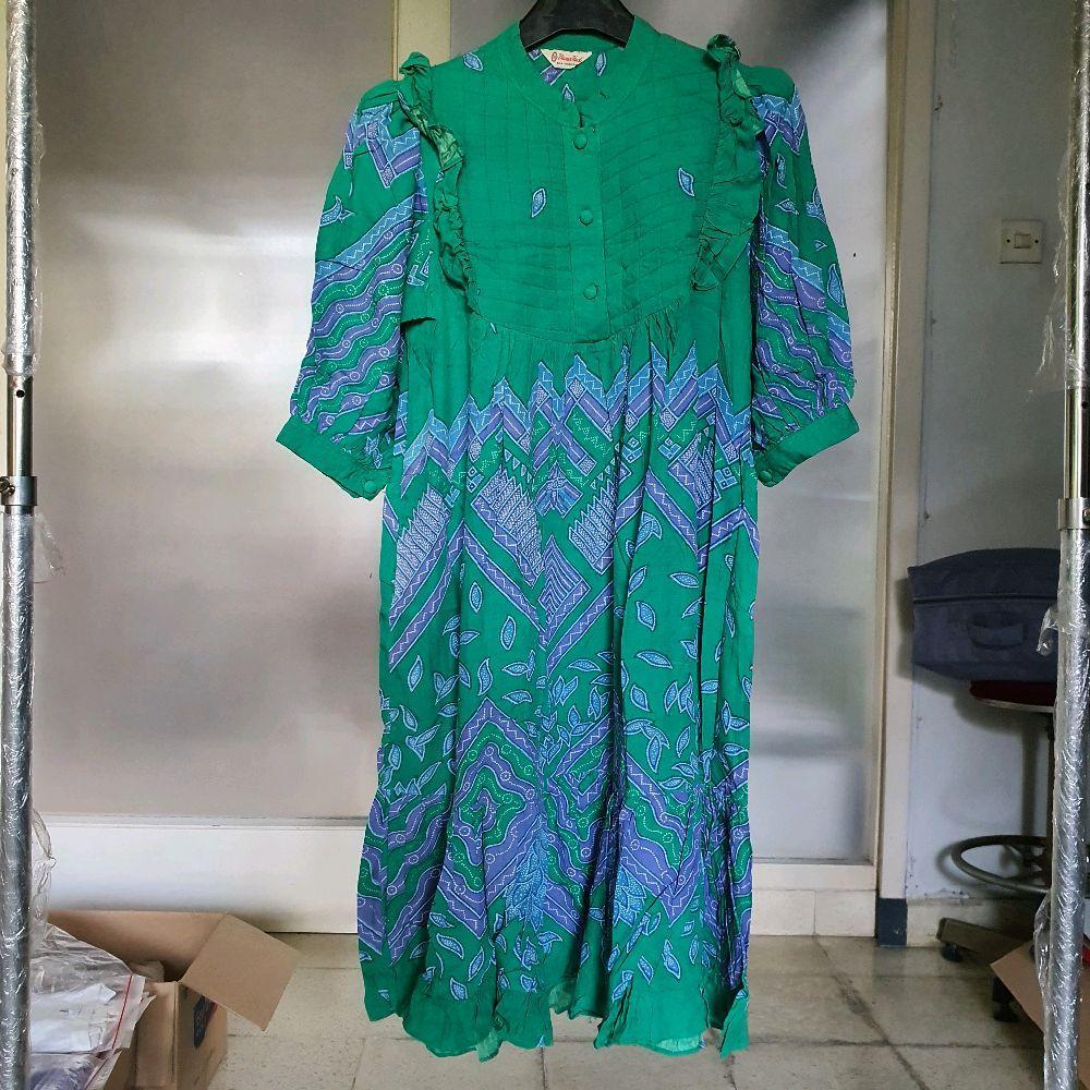 Y baju wanita dress cewek terusan batik danar hadi hijau biru jadul lawas vintage preloved seken Kat