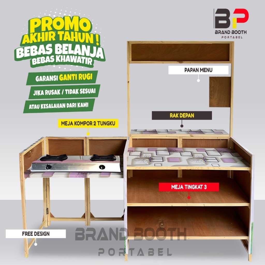 BOOTH JUMBO MEJA KOMPOR 2 TUNGKU 180 X 50 X 175/Booth Lipat Portable/Booth Usaha UMKM/Booth Jualan L