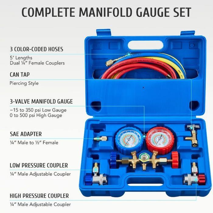 Manifold Gauge AC R134a Alat Isi Freon AC Mobil & Kulkas Set Manifold Meter Refrigerant
