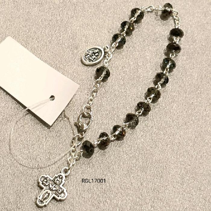 Rosario Gelang Kristal Bandul Salib Italy Katolik - Hitam