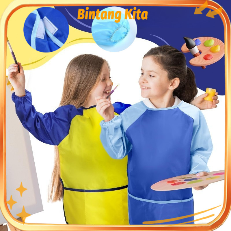 Kids Painting Apron Apron Lukis Anak Celemek Melukis Art Smock Kids Anti Air Apron Waterproof Lengan