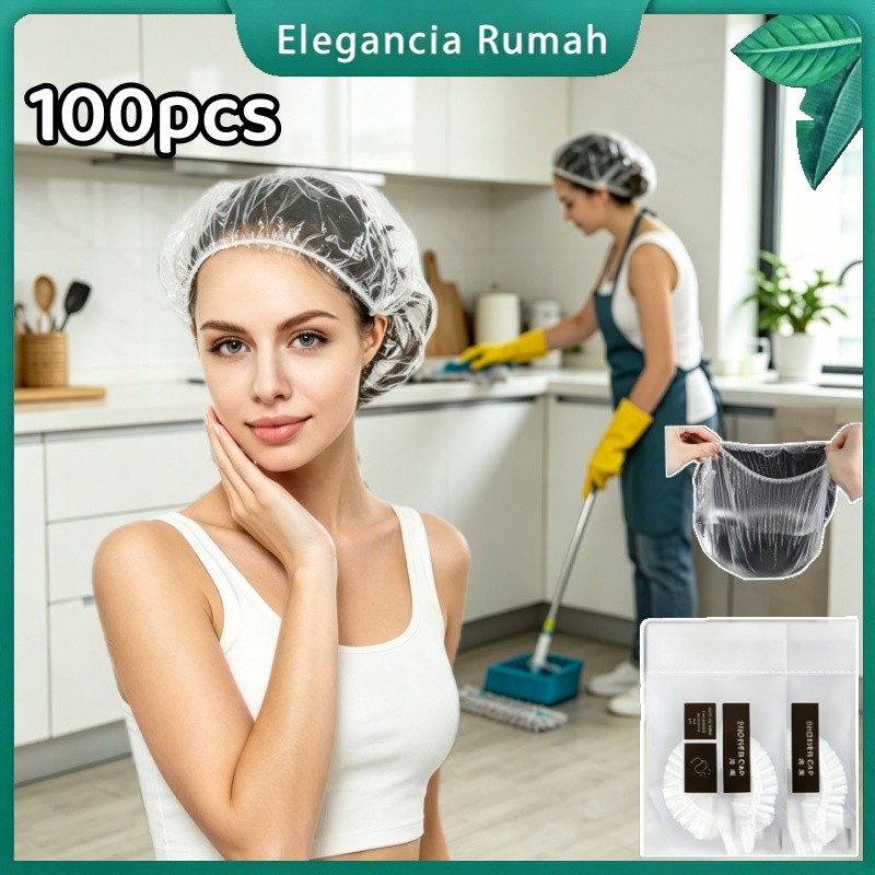 100PCS Shower Cap Sekali Pakai Hair Cap Shower Nurse Cap Shower Cap Tebal Premium PVC Untuk Hotel Ru